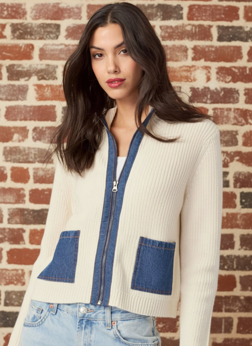 J. Society Denim 2 Pocket Shaker Zip Cardi