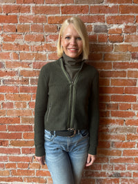 J Society Nylon Trim Zip Front Shaker Cardie