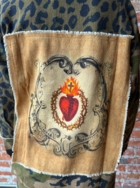 I Love Linen Leopard Print Shacket With Burning Heart Patchwork Print