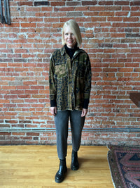 I Love Linen Leopard Print Shacket With Burning Heart Patchwork Print