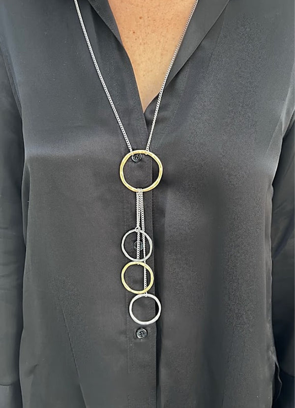 Escape From Paris Multi Chain Necklace with Cascading Circles Pendant