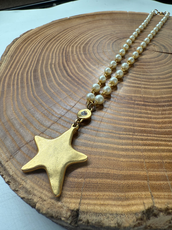 Belle Via Jewelry Medium Star Pearl Necklace