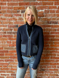 J. Society Denim 2 Pocket Shaker Zip Cardi