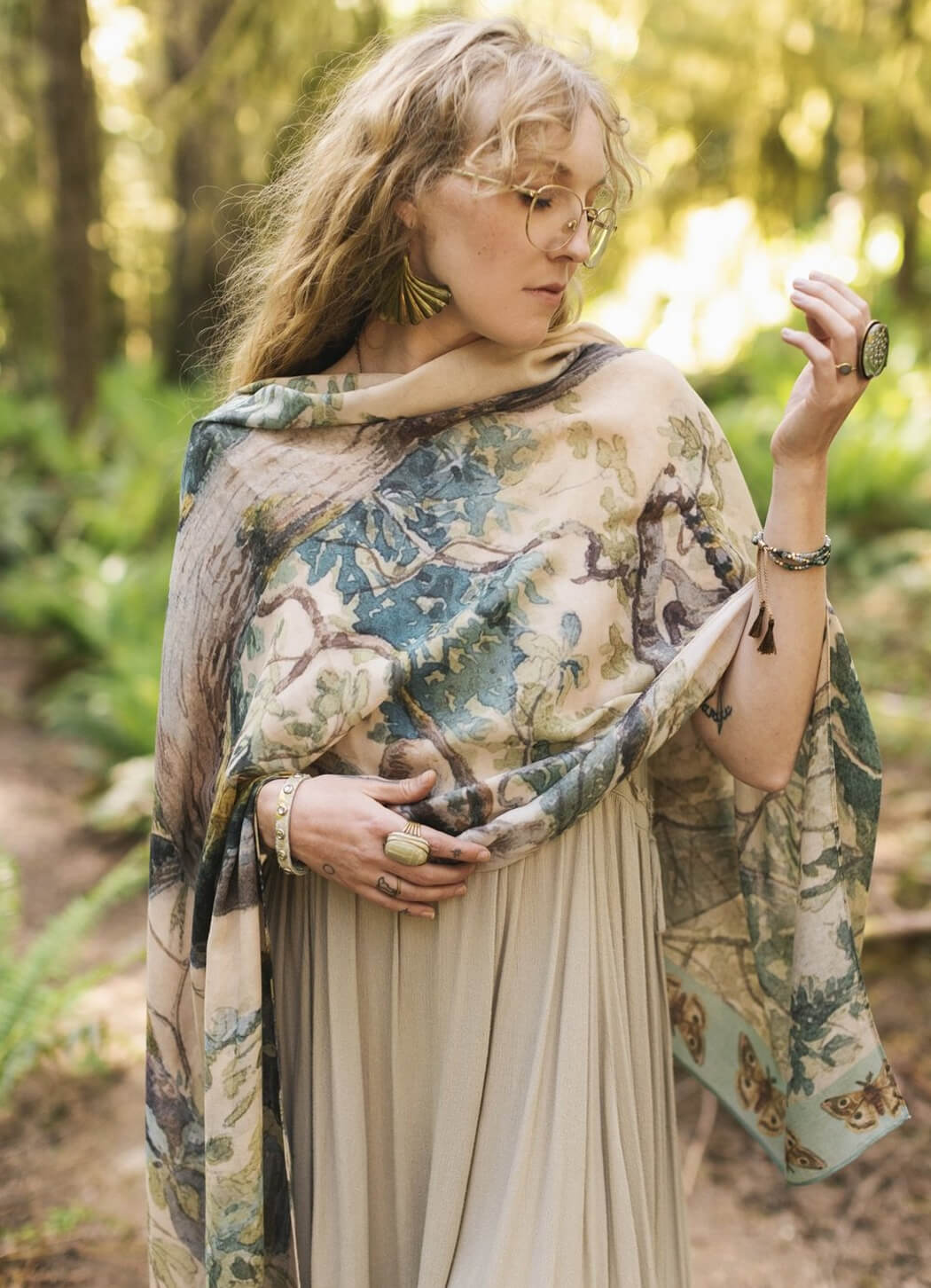 Market of Stars Earth and Sky Bamboo Scarf with Tree Print