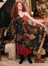 Market of Stars Heart of Gold Scarf With Swallows & Scared Heart