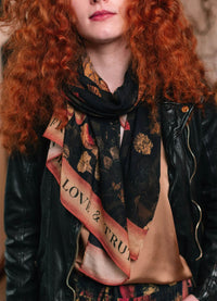 Market of Stars Heart of Gold Scarf With Swallows & Scared Heart