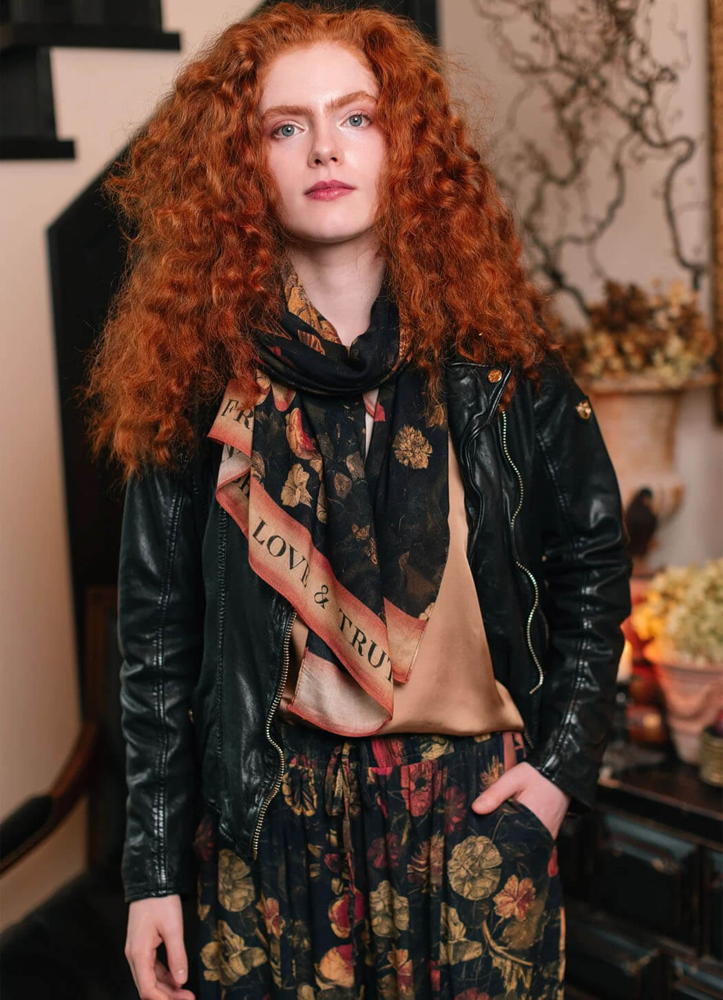 Market of Stars Heart of Gold Scarf With Swallows & Scared Heart