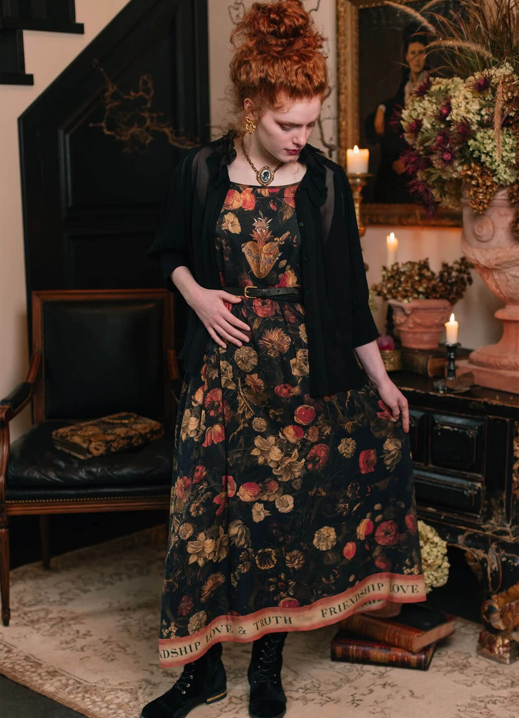 Market of Stars Heart of Gold Boheme Long Maxi Slip Dress With Sacred Heart