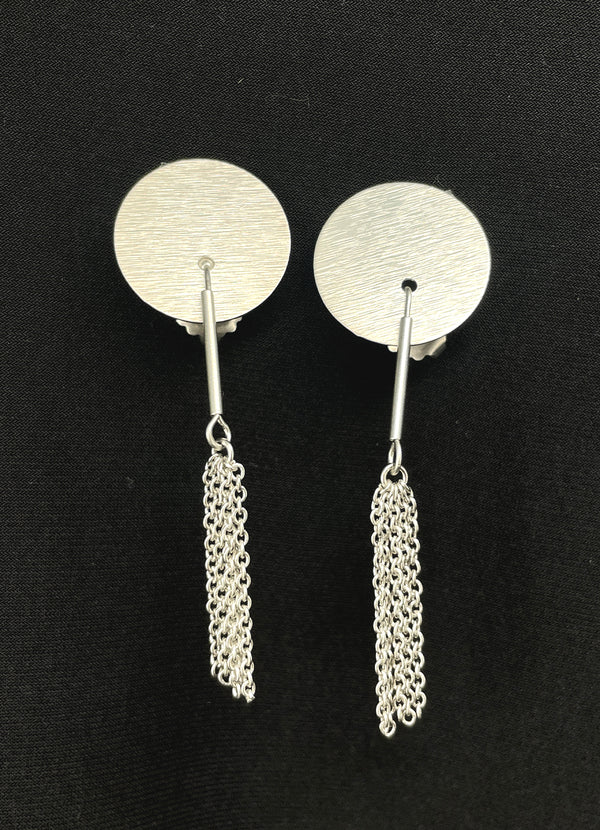Escape From Paris Silver Round Post Earring with Chain Tassel