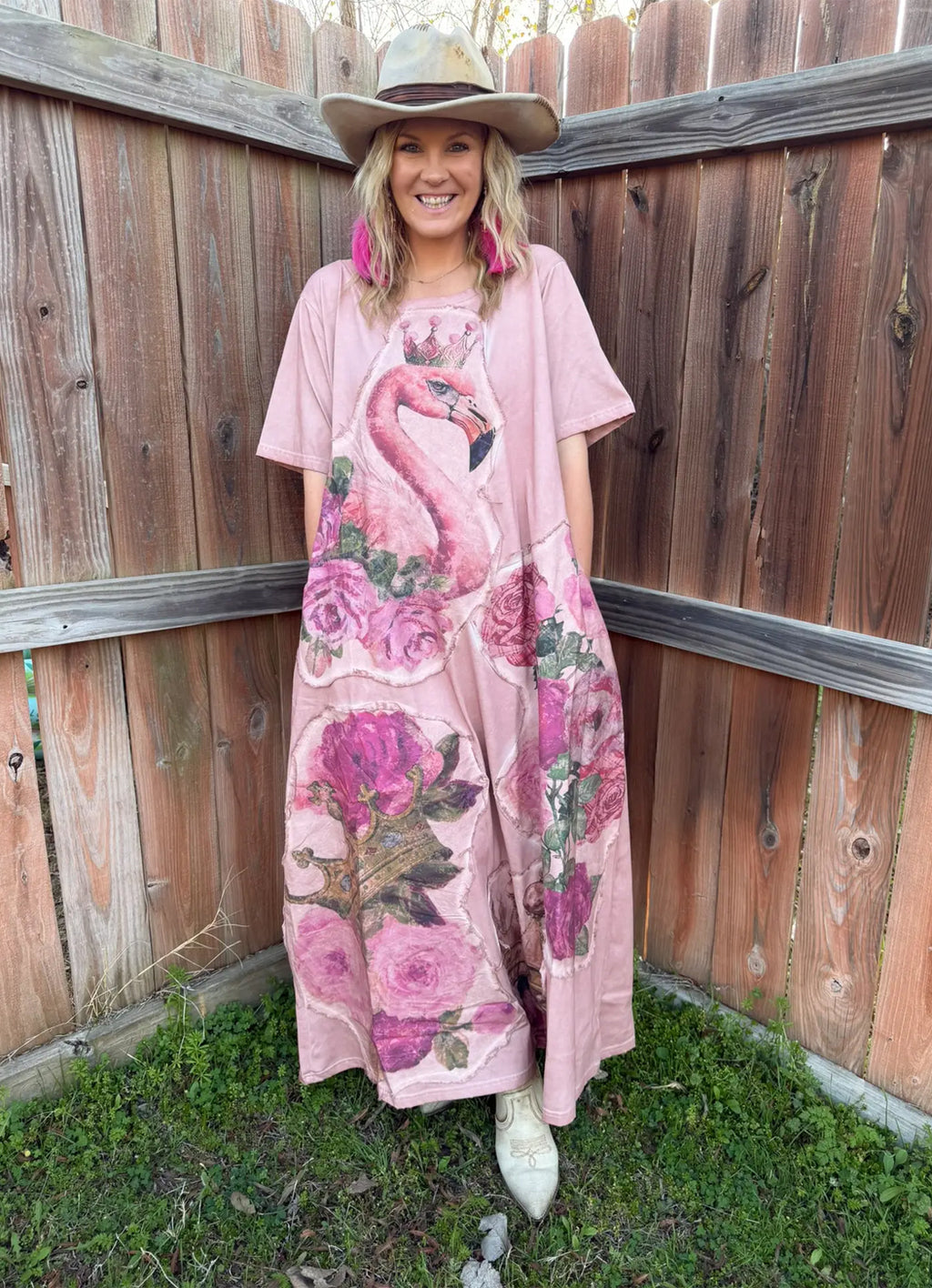 A Rare Bird Pink Flamingo T-Shirt Dress