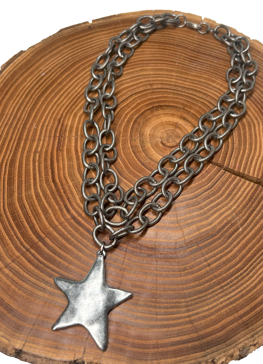 Belle Via Jewelry Etched Double Chain Star Necklace
