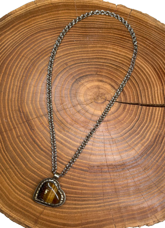 Belle Via Jewelry Tigers Eye Heart Necklace