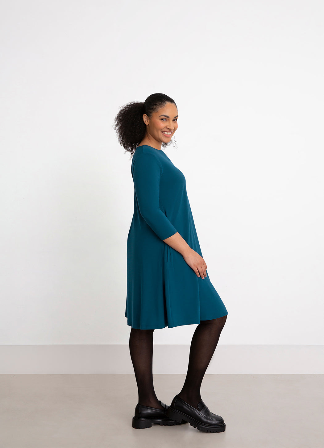 Sympli 3/4 Sleeve Trapeze Dress-Short