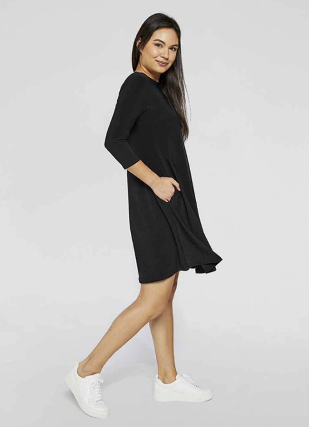 Sympli 3/4 Sleeve Trapeze Dress-Short