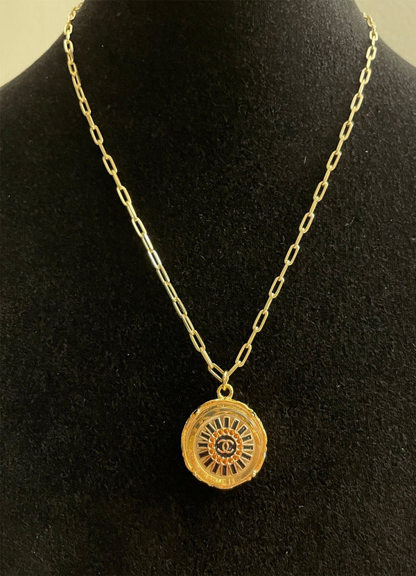 Julie Kreamer Vintage Button Necklace - Gold/Black & Clear