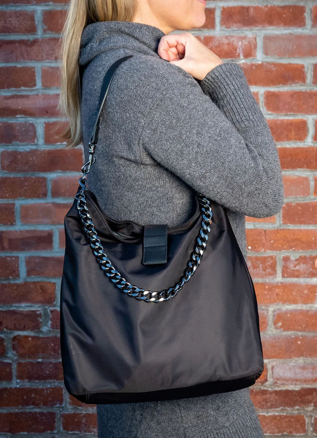 WanderFull Black HydroHobo Bag with Gunmetal Hardware