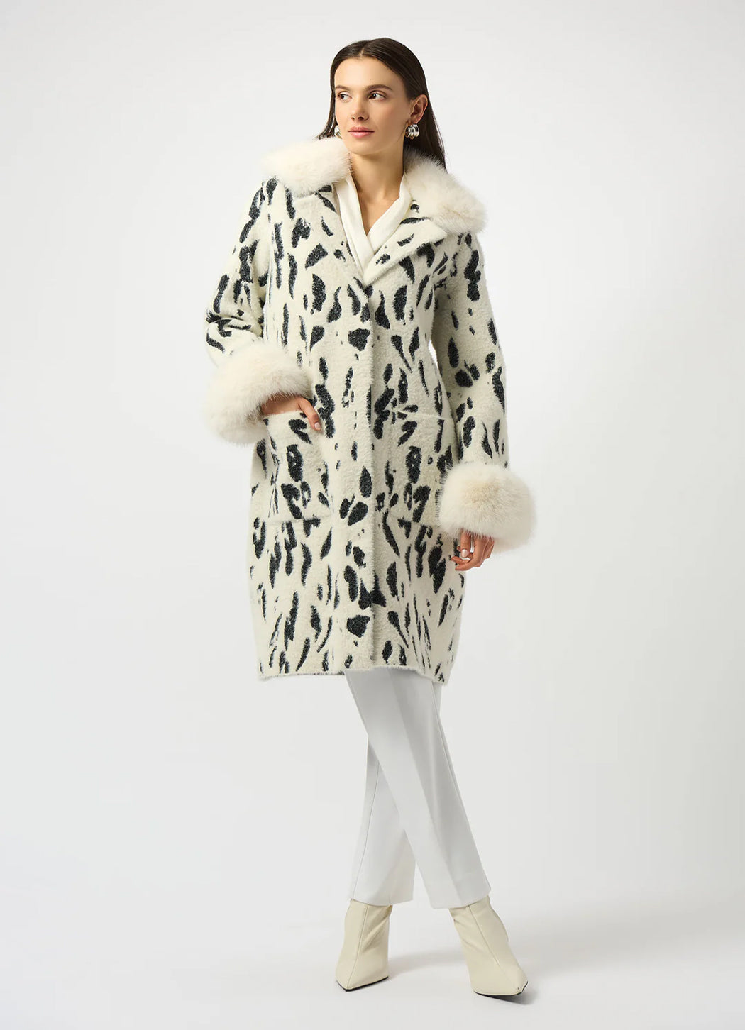 Joseph Ribkoff Animal Print Coat with Faux Fur Trim