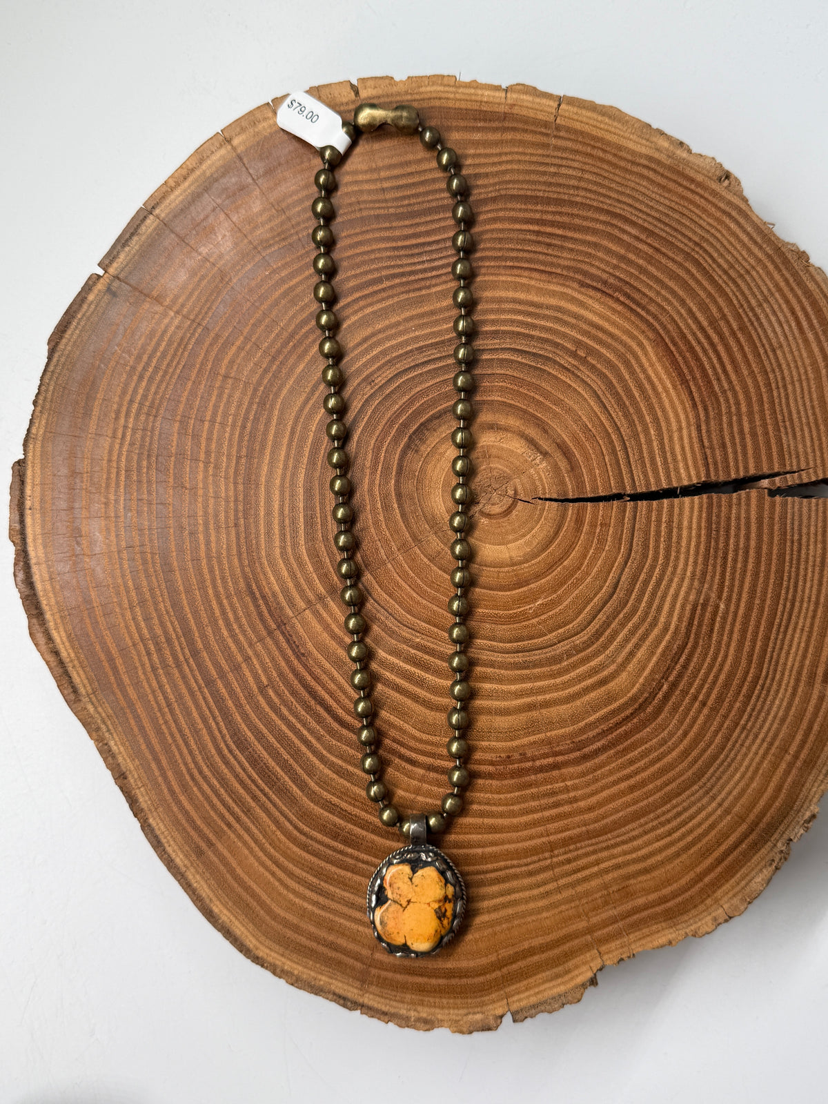 Belle Via Jewelry One-Of-A-Kind Orange Howlite Signature Stone Piece Necklace
