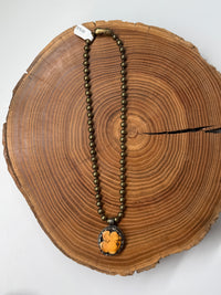 Belle Via Jewelry One-Of-A-Kind Orange Howlite Signature Stone Piece Necklace