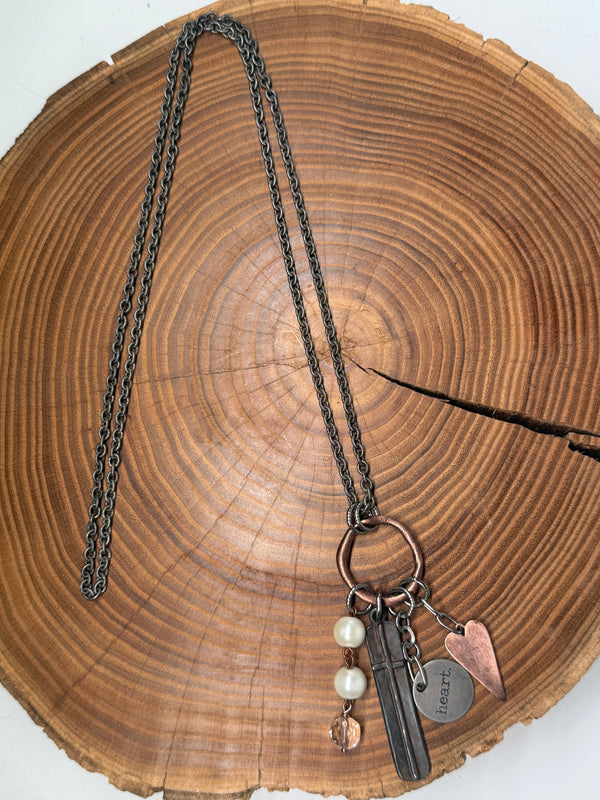 Belle Via Jewelry Cross + Heart Cluster Necklace