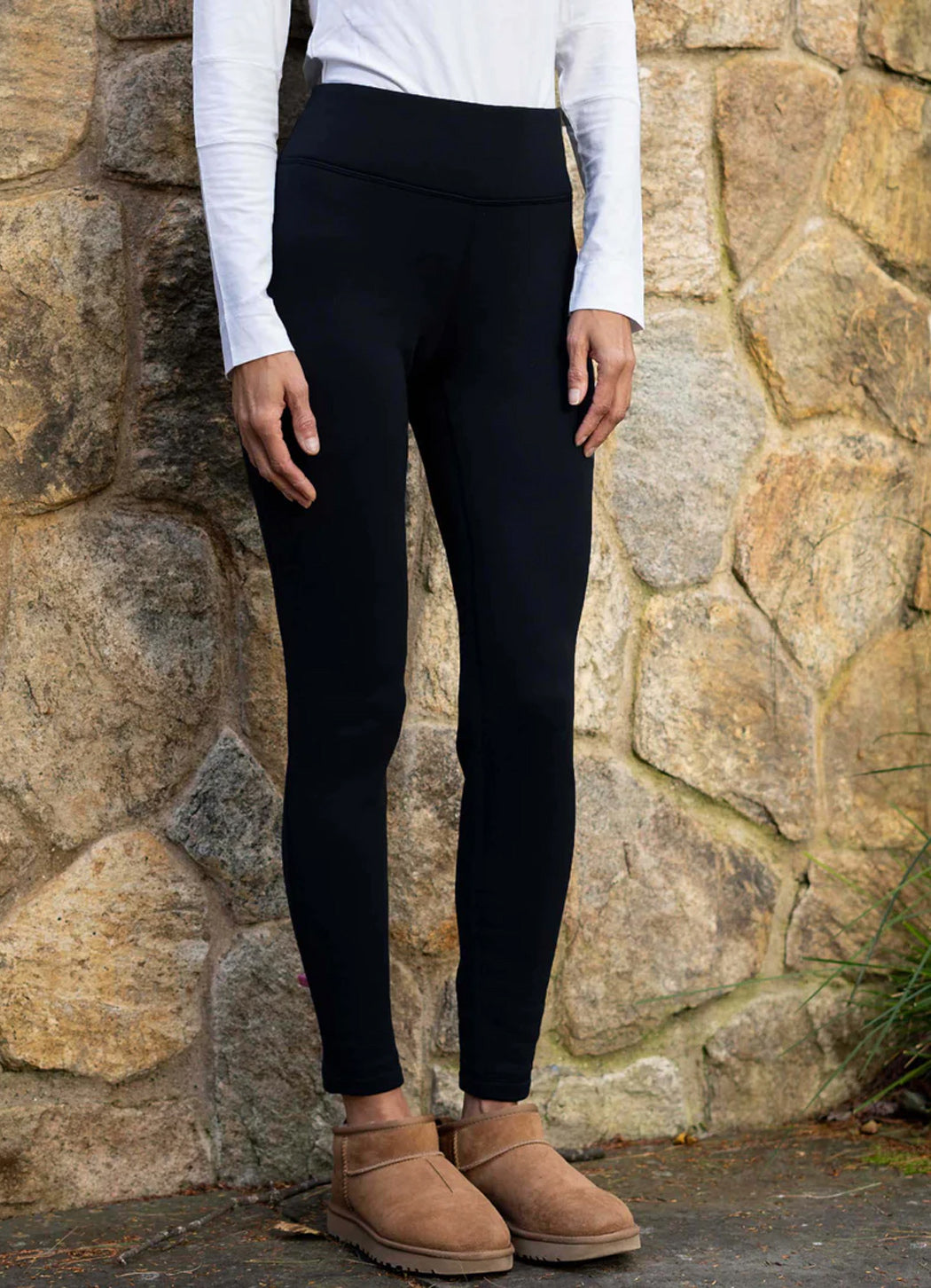 Dakini Women's Wide Waistband Fleece Power Stretch Leggings