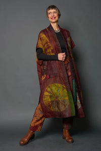 Mieko Mintz Jacquard Silk Patch Tie Dye Circle Shibori Kantha Poncho Dress
