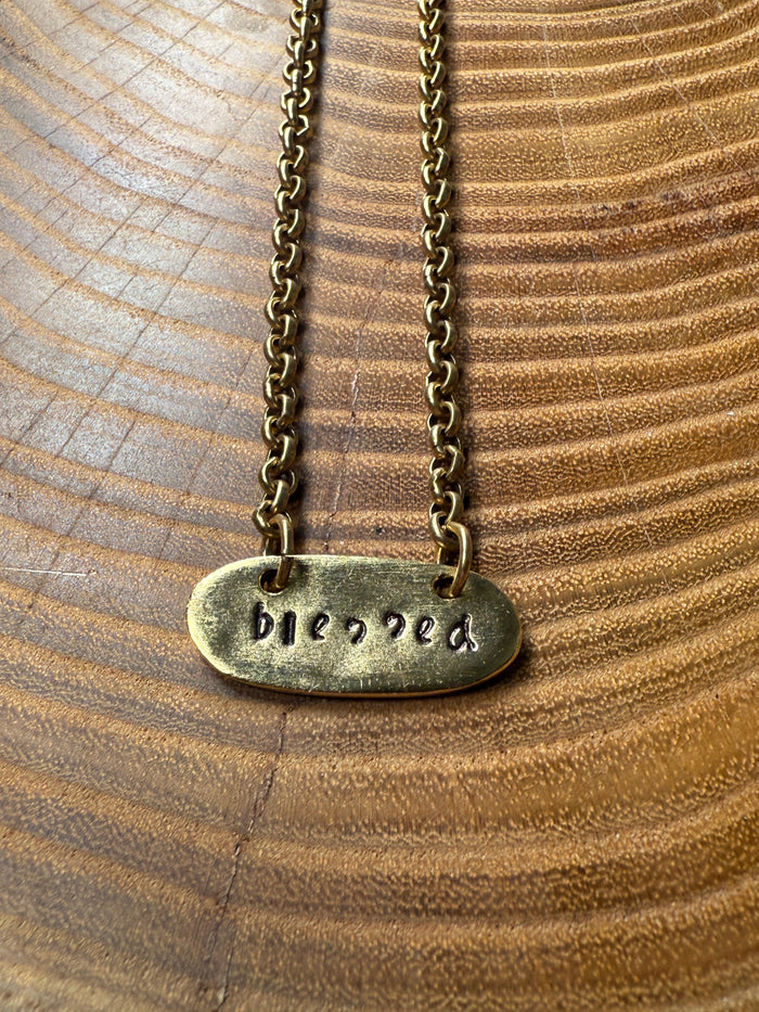 Belle Via Hand Stamped Word Token Necklace - Blessed