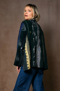 Mieko Mintz Jewel Woven w/ Vertical Patch Kantha Kaftan Jacket Short