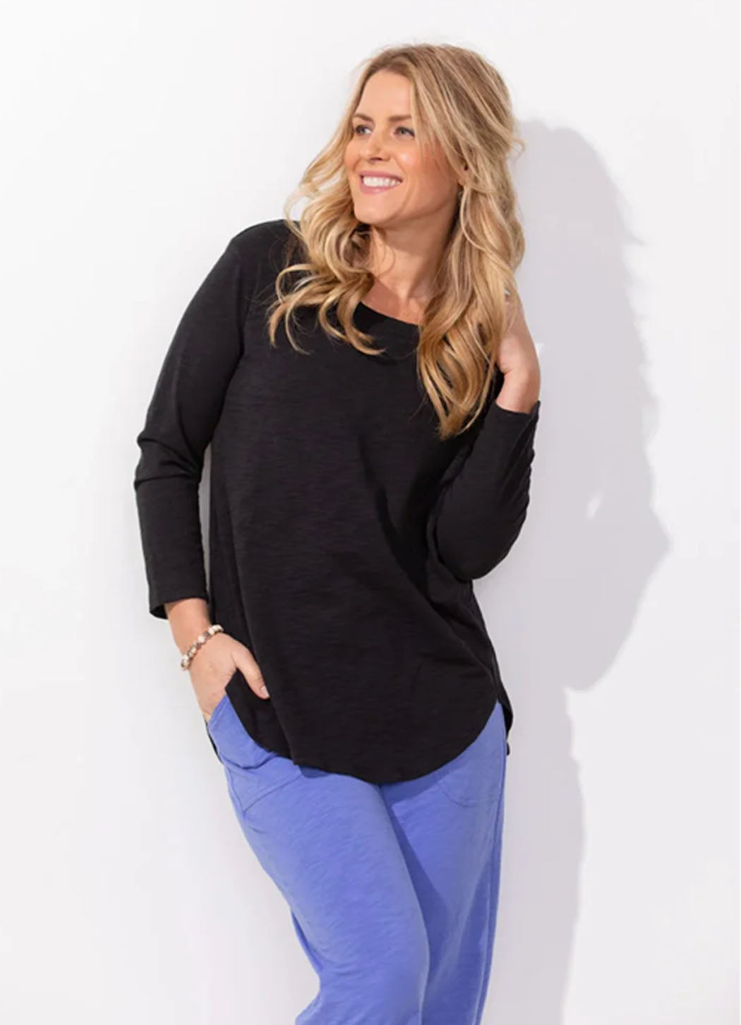 Escape Cotton Slub Hi-Lo 3/4 Sleeve Tee
