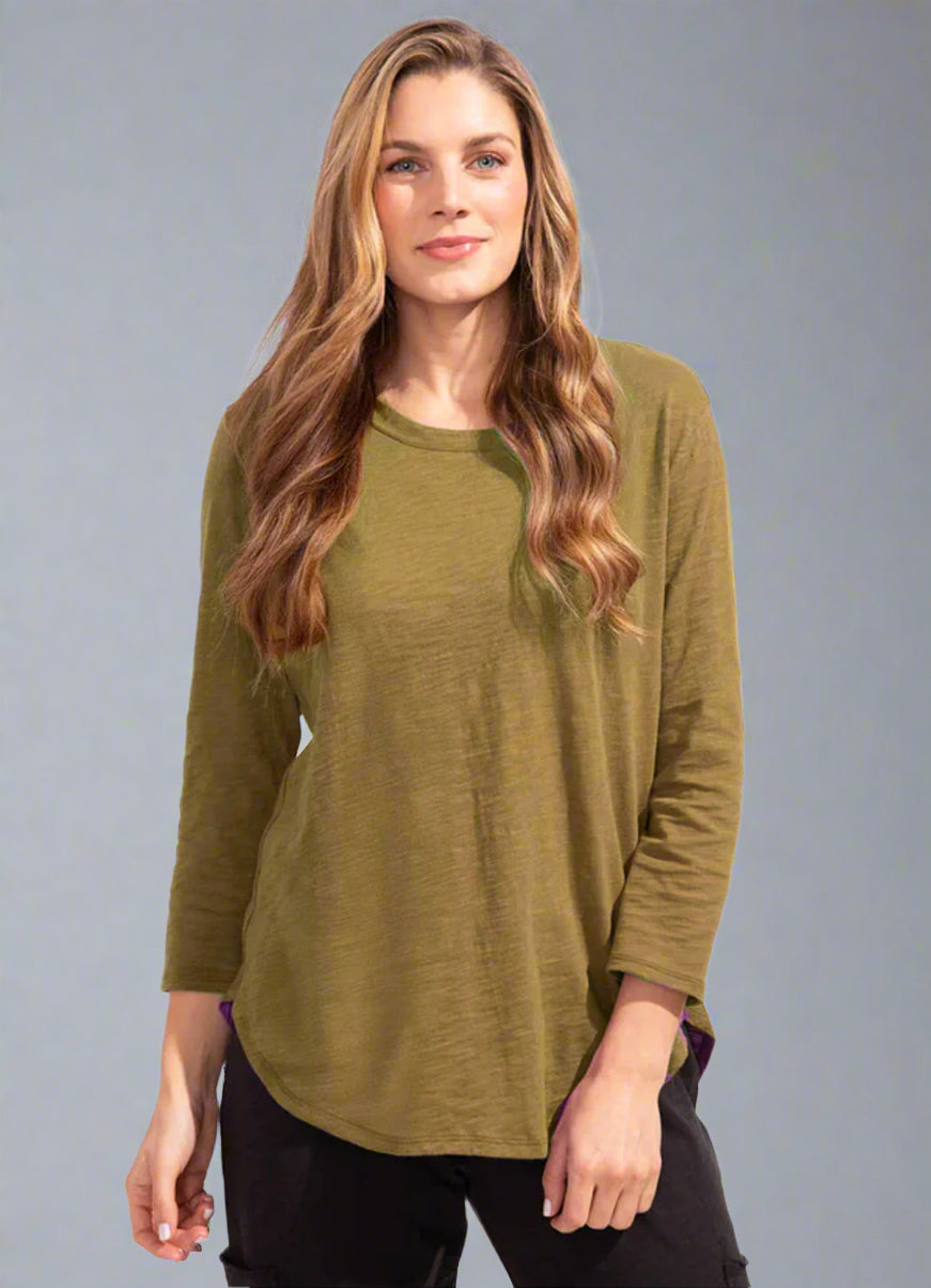 Escape Cotton Slub Hi-Lo 3/4 Sleeve Tee