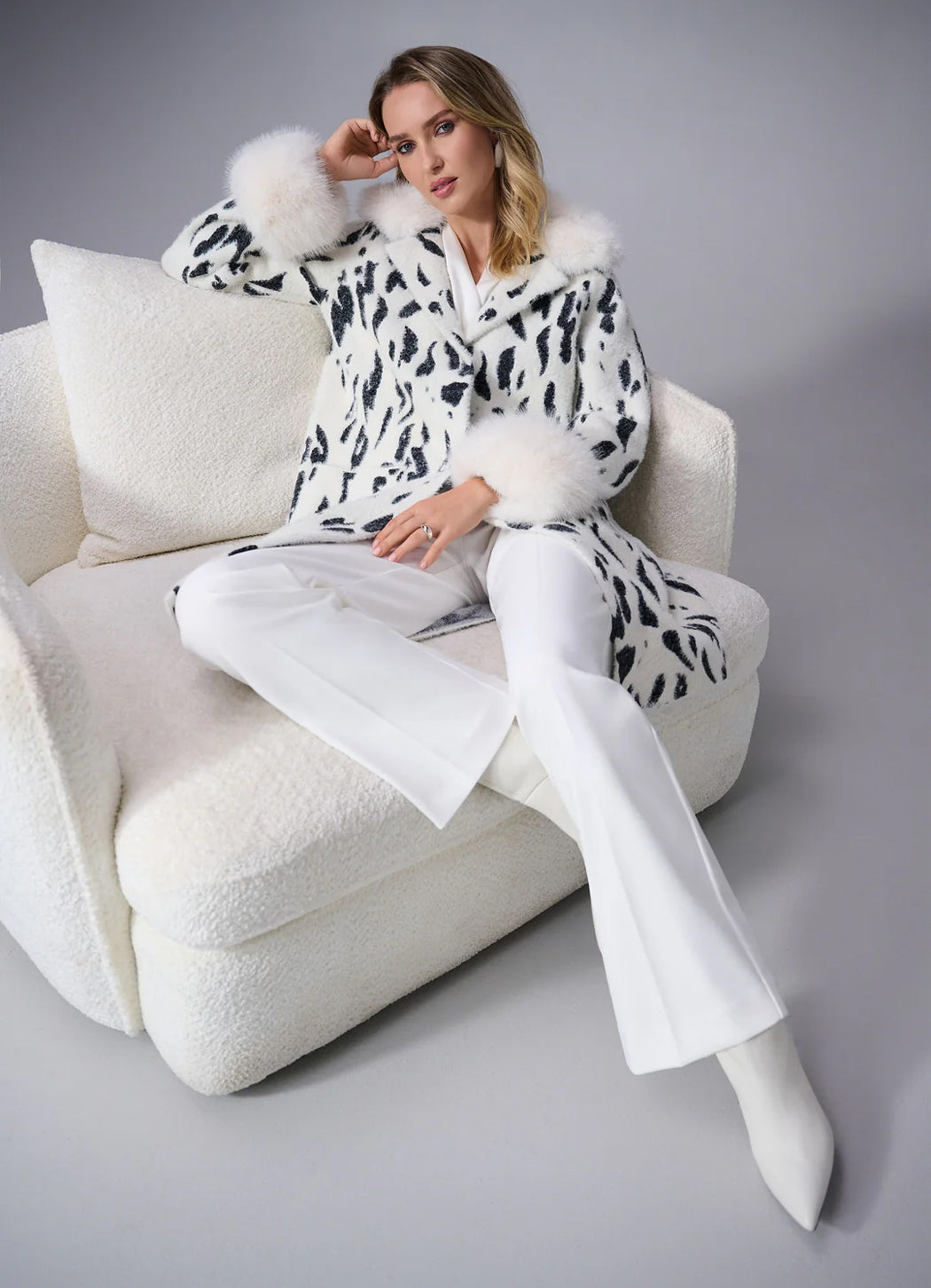 Joseph Ribkoff Animal Print Coat with Faux Fur Trim