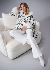 Joseph Ribkoff Animal Print Coat with Faux Fur Trim