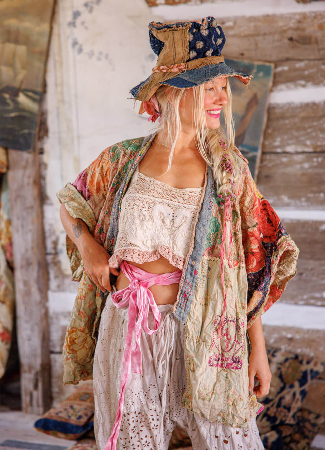 Magnolia Pearl Piecewise Crop Dashi Kimono