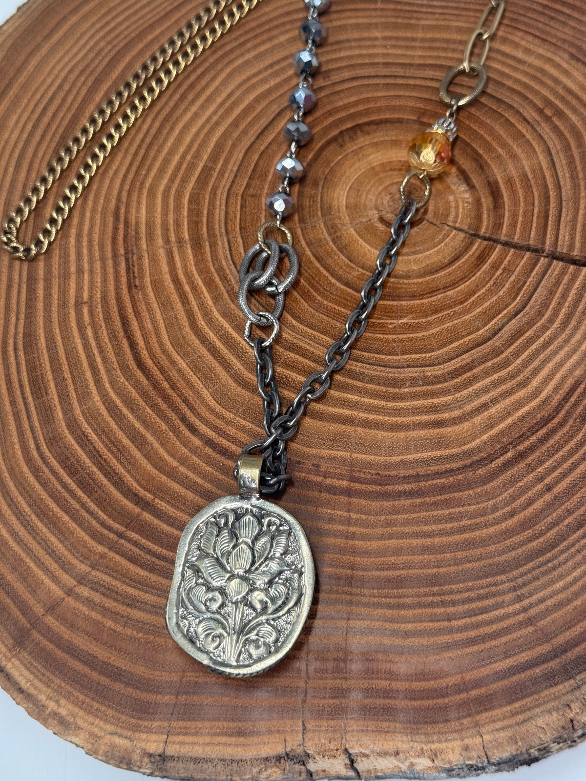Belle Via Jewelry One-Of-A-Kind Orange Howlite Stone Necklace