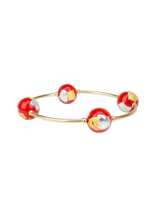 Made As Intended 12MM Gold-Filled Holiday Red, with Silver and Gold Murano Glass Blessing Bracelet
