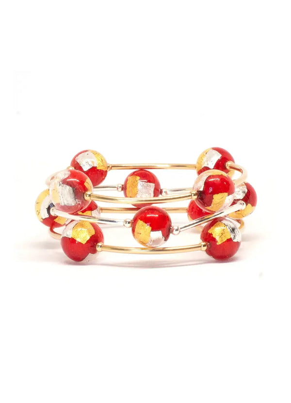 Made As Intended 12MM Gold-Filled Holiday Red, with Silver and Gold Murano Glass Blessing Bracelet