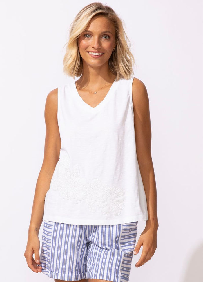 Escape Embroidered Applique V-Neck Tank
