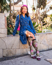 Sock Candy - English Rose Black Sheer Knee High Sock