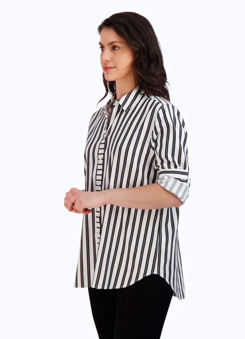 Foxcroft Boyfriend Non-Iron Railroad Stripe Shirt