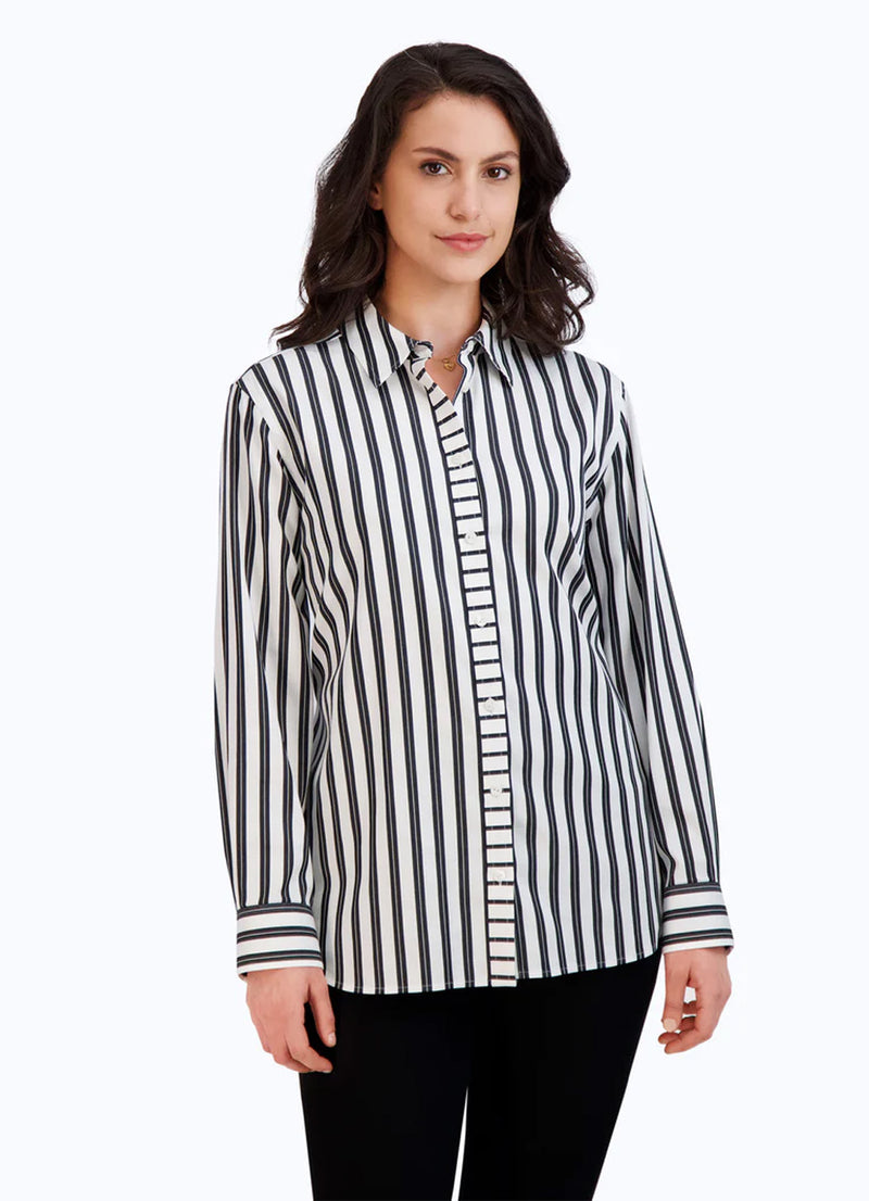 Foxcroft Boyfriend Non-Iron Railroad Stripe Shirt