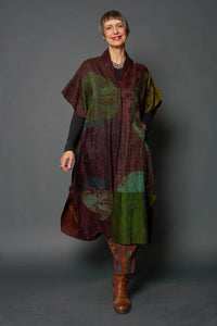 Mieko Mintz Jacquard Silk Patch Tie Dye Circle Shibori Kantha Poncho Dress
