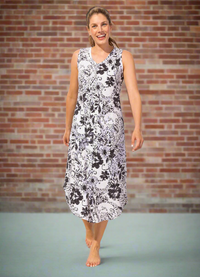Escape Paisley Cotton Slub Sleeveless Seamed Dress