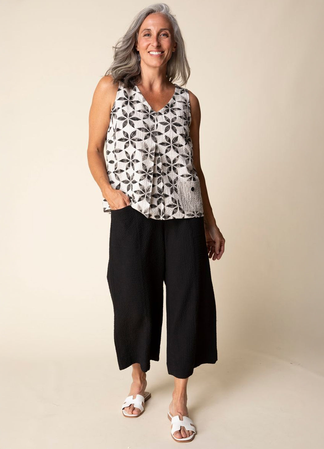 Habitat Crinkle-Crepe Floral Mix Pleat Tank