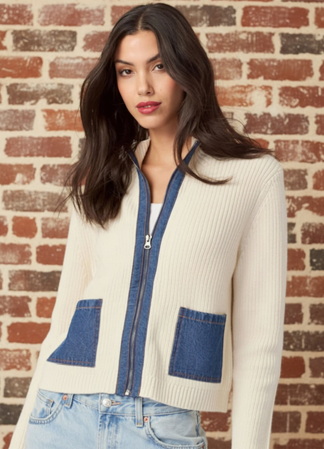 J. Society Denim 2 Pocket Shaker Zip Cardi