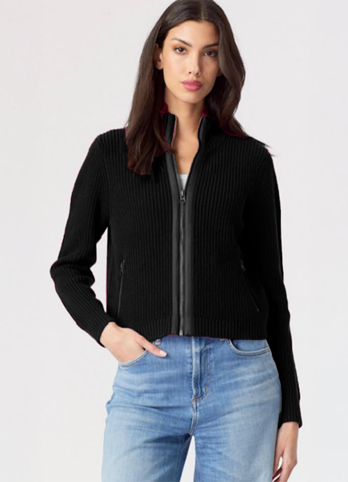 J Society Nylon Trim Zip Front Shaker Cardie