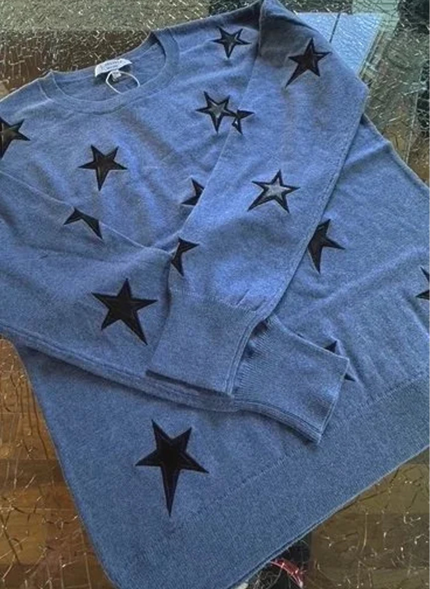 J. Society Faux Leather Star Crew Sweater
