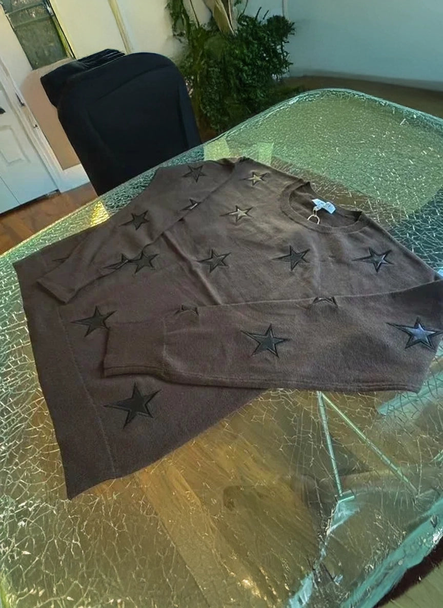 J. Society Faux Leather Star Crew Sweater