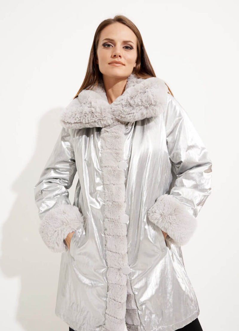Joseph Ribkoff Faux Fur Reversible Puffer Coat