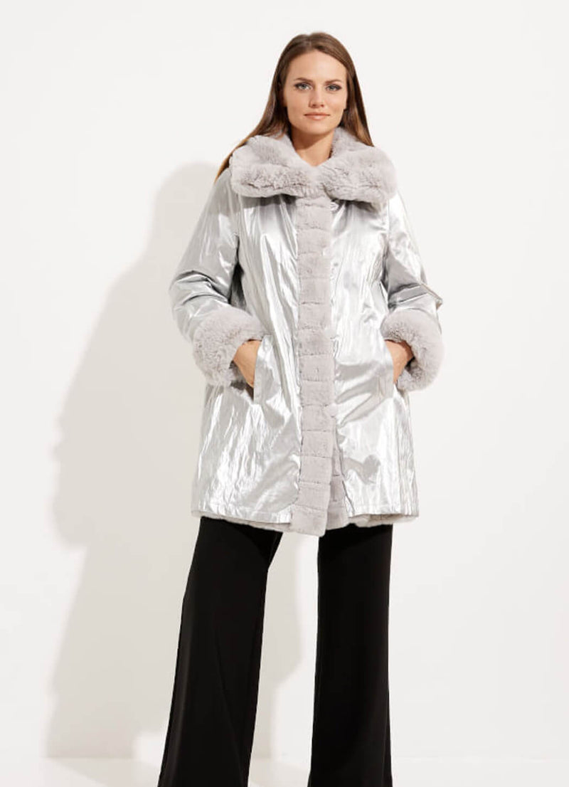 Joseph Ribkoff Faux Fur Reversible Puffer Coat