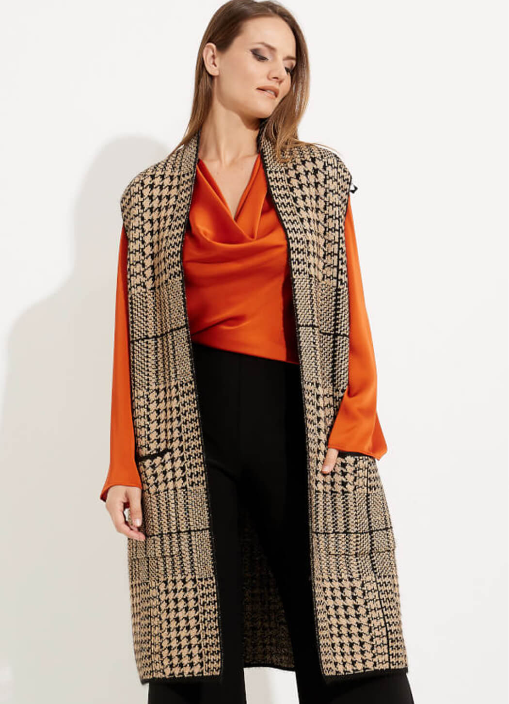 Joseph Ribkoff Long-Length Houndstooth Vest Style